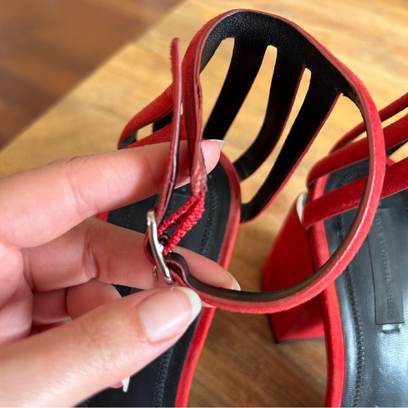 Alexander Wang Red Suede Cage Abby Sandal Heels - Picture 8 of 11